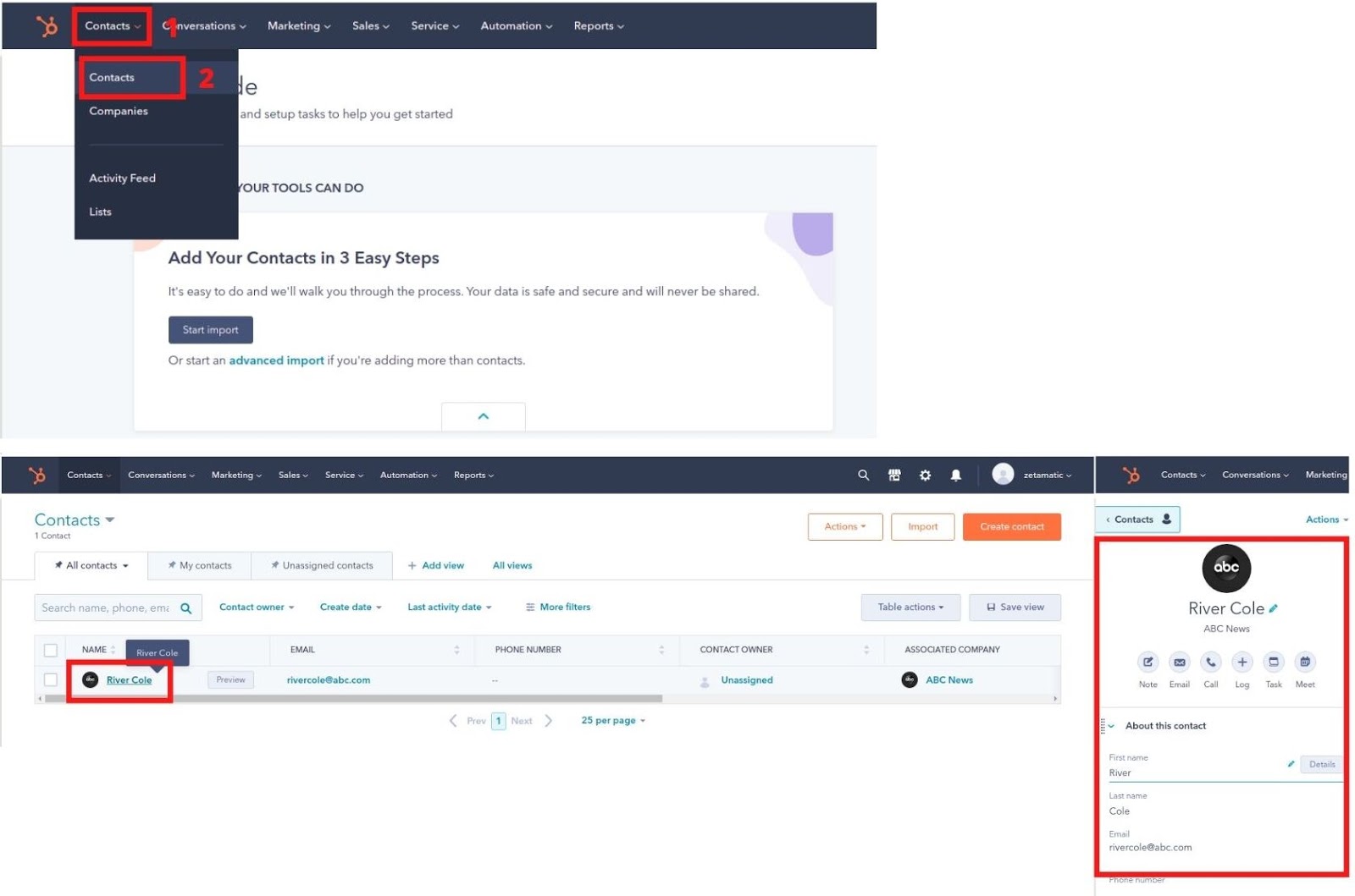 HubSpot Contacts Page