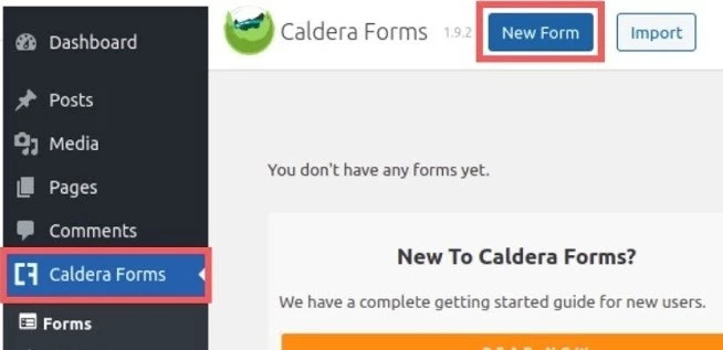 go to the WordPress dashboard and click on the Caldera Forms from the left-side dashboard menu