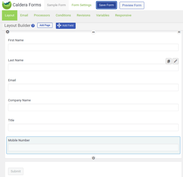 Created a Lead Gen form using Caldera Forms