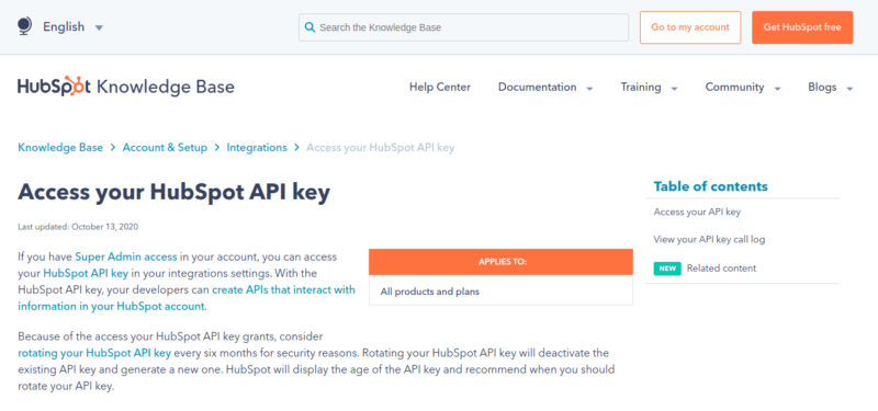 access your HubSpot API key