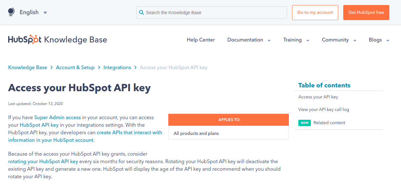 Hubspot API Key ZetaMatic