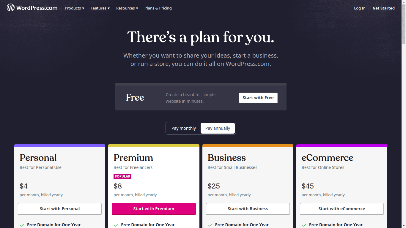 WordPress.com Pricing