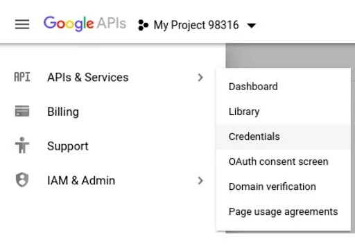 APIs and Services , Credentials, Google API Key
