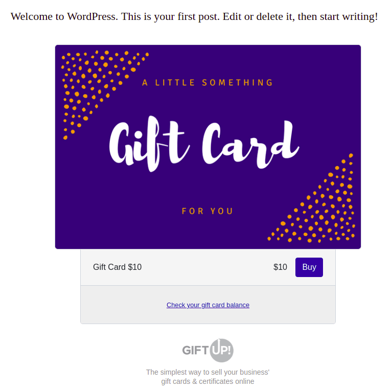 Gift Up! Gift Card Sample