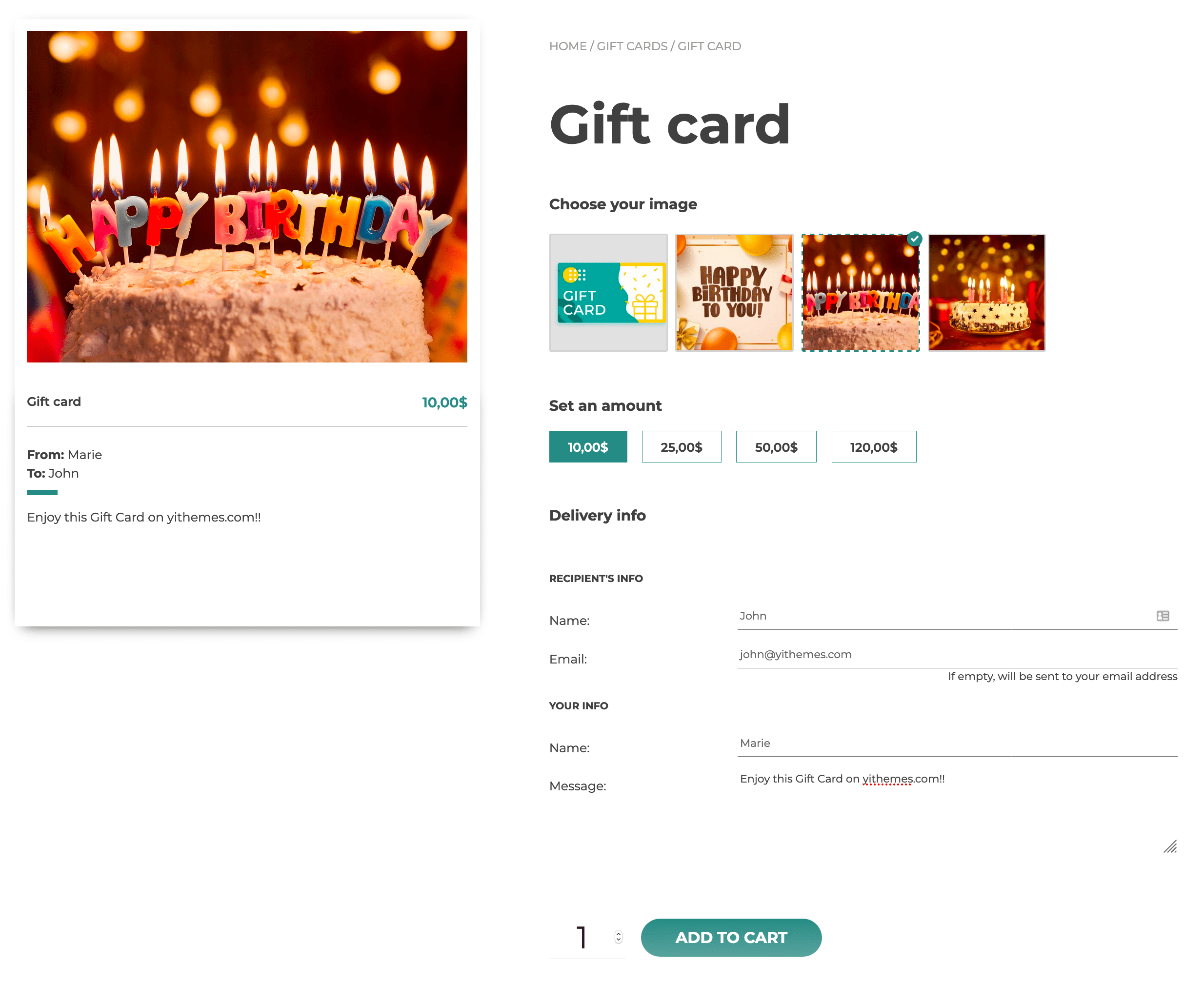 YITH Gift Card Sample