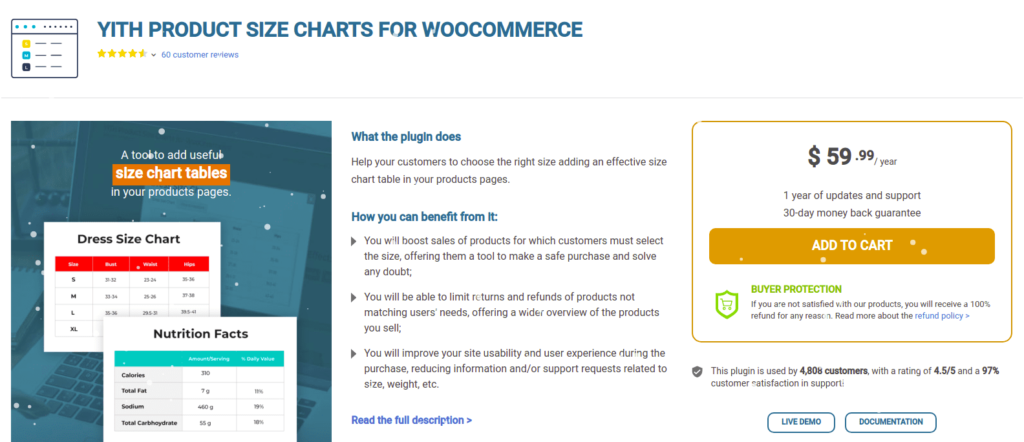 YITH WooCommerce Product Size Charts