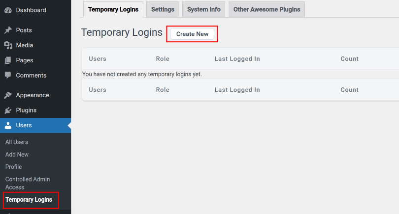 You can also get to the plugin's settings page by going to Users > Temporary Logins.